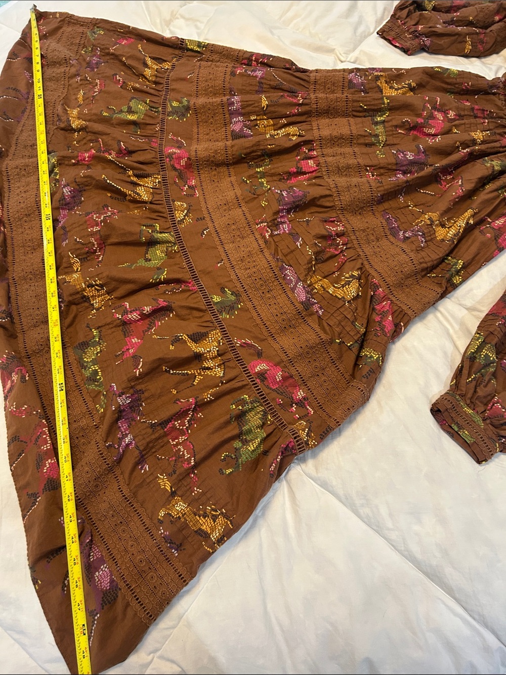 FARM Rio Brown Dotted Horses Ruffled Maxi Dress with Square Neckline. Size S - Picture 9 of 16